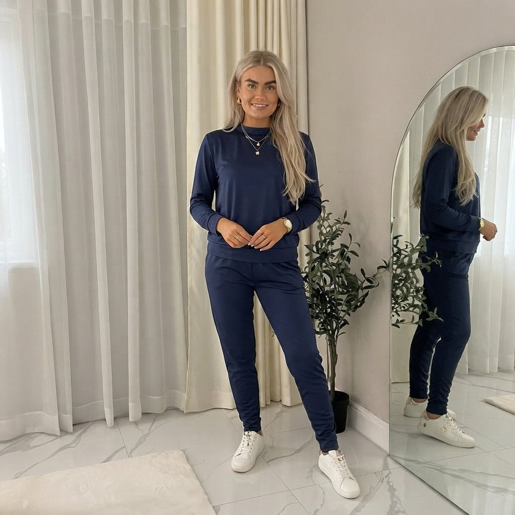 LUXE DIVA Ladies Plain Tracksuit Round Neck Sweatshirt & Joggers Set 8-22