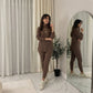 LUXE DIVA Ladies Chunky Cable Knitted Polo High Neck Top Leggings Lounge wear Suit Set