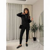 LUXE DIVA Ladies Chunky Cable Knitted Polo High Neck Top Leggings Lounge wear Suit Set