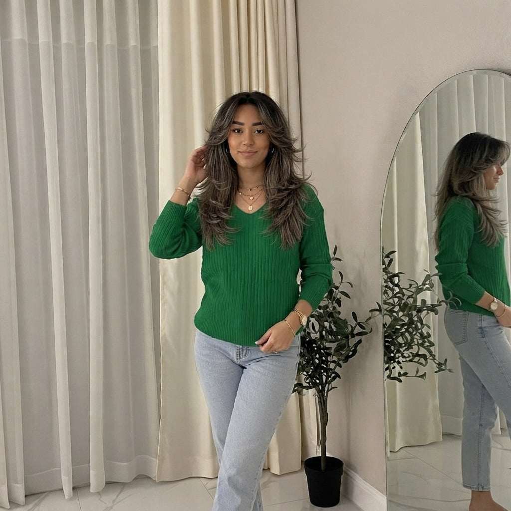 LUXE DIVA Women’s Long Sleeve V Neck Chunky Cable Knit Jumper for Ladies Casual Pullover Sweater for Women UK Size 8-22