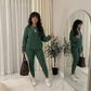 LUXE DIVA Women's 2pcs Round Neck Drop Shoulder Long Sleeve Top & Drawstring Waist Pant, Casual Slim Solid Sweater Set Knitwear