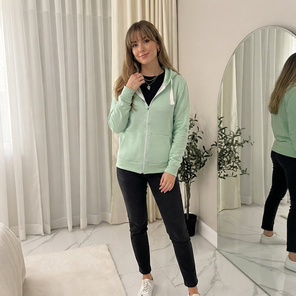 LUXEDIVA Ladies Zip Zipper Hoodie Sweatshirt