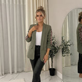 LUXE DIVA Women's Italian Style Blazer Leopard Print Ruched Sleeves 2 Flap Pockets