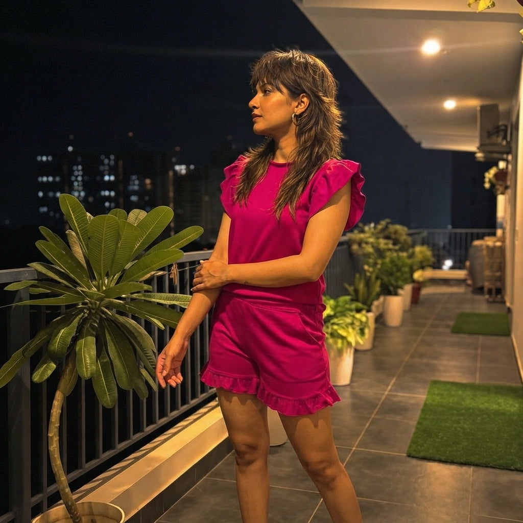 LUXE DIVA Women's Frill Peplum Top & Shorts 2 Piece Co-Ord Set Summer Outfit
