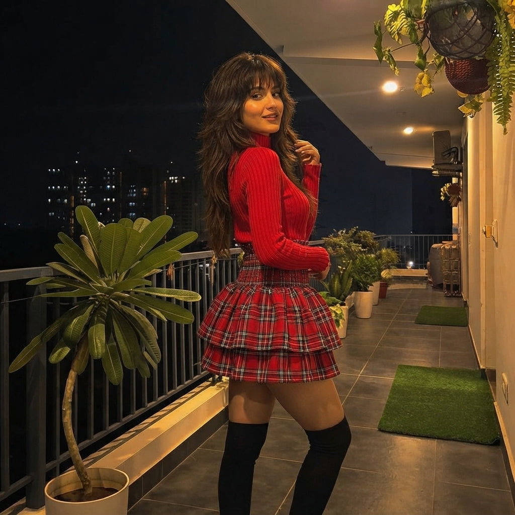 LUXE DIVA Women's Frill Mini Rara Skirt Tartan Check Pleated Party Skirt