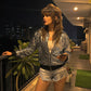 LUXE DIVA Women's Sequin Glitter Bomber Jacket Club Party Festival Biker Coat