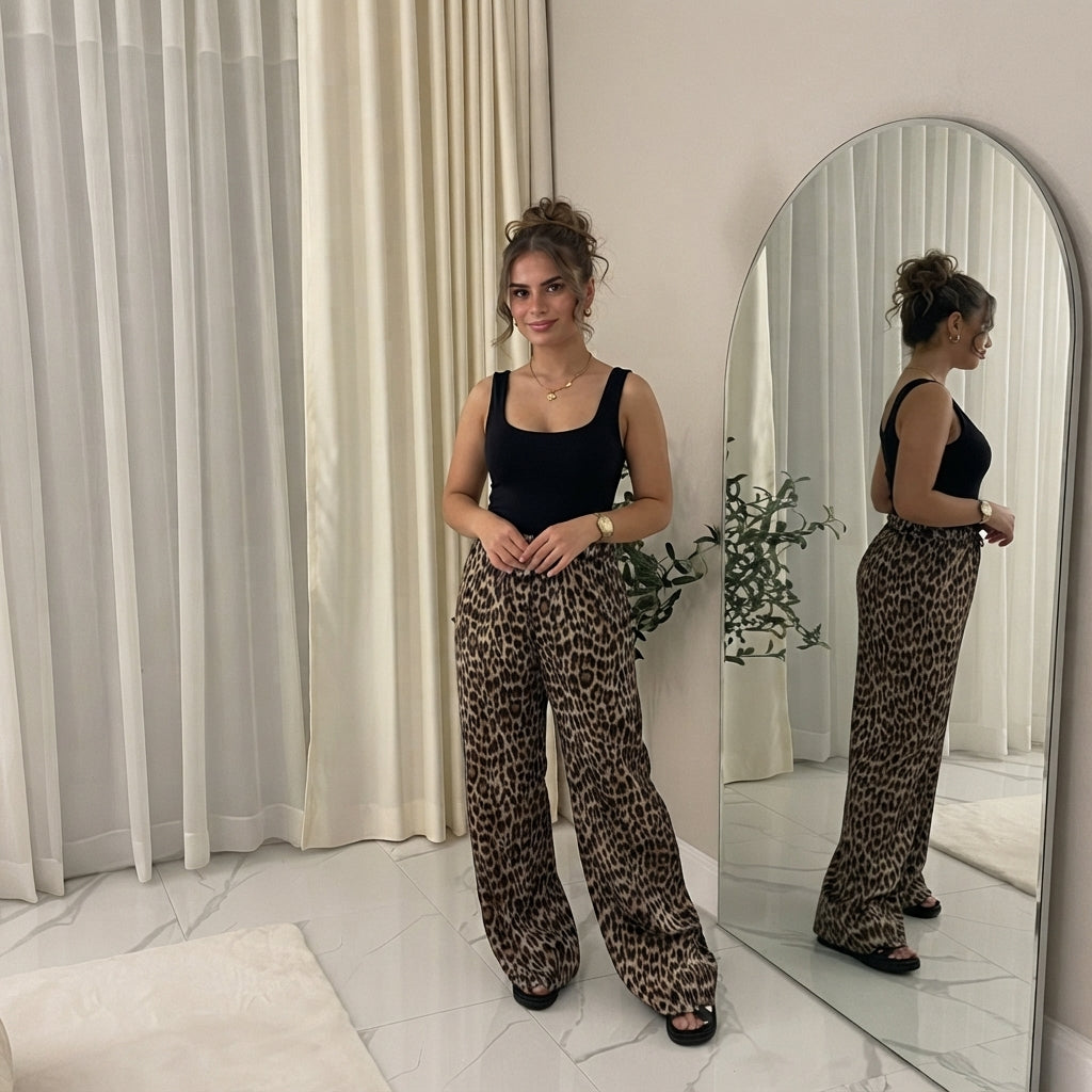 LUXE DIVA Ladies Leopard Animal Print High Waist Bottoms Pants