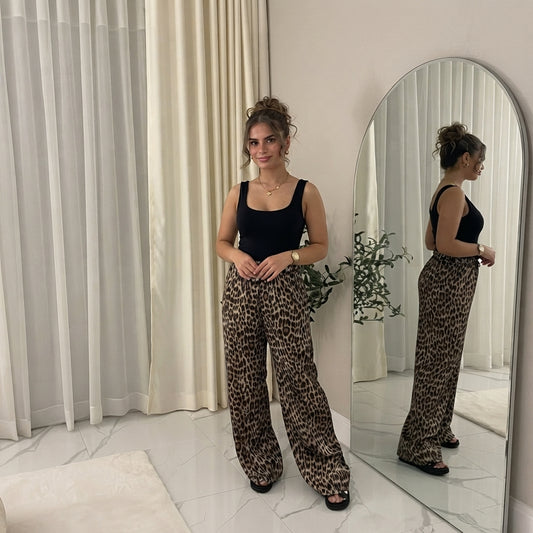 LUXE DIVA Ladies Leopard Animal Print High Waist Bottoms Pants