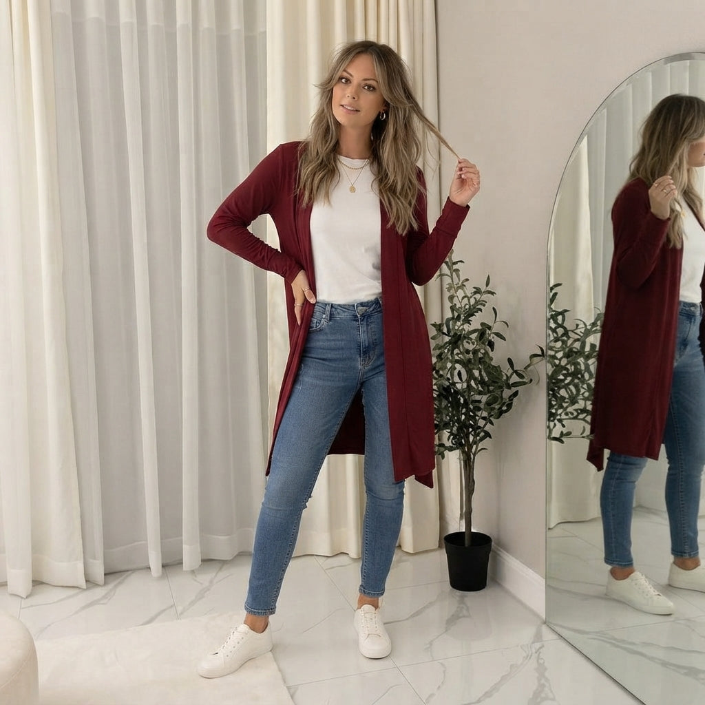 LUXE DIVA Women's Long Sleeve Maxi Boyfriend Cardigan Open Front 8-22