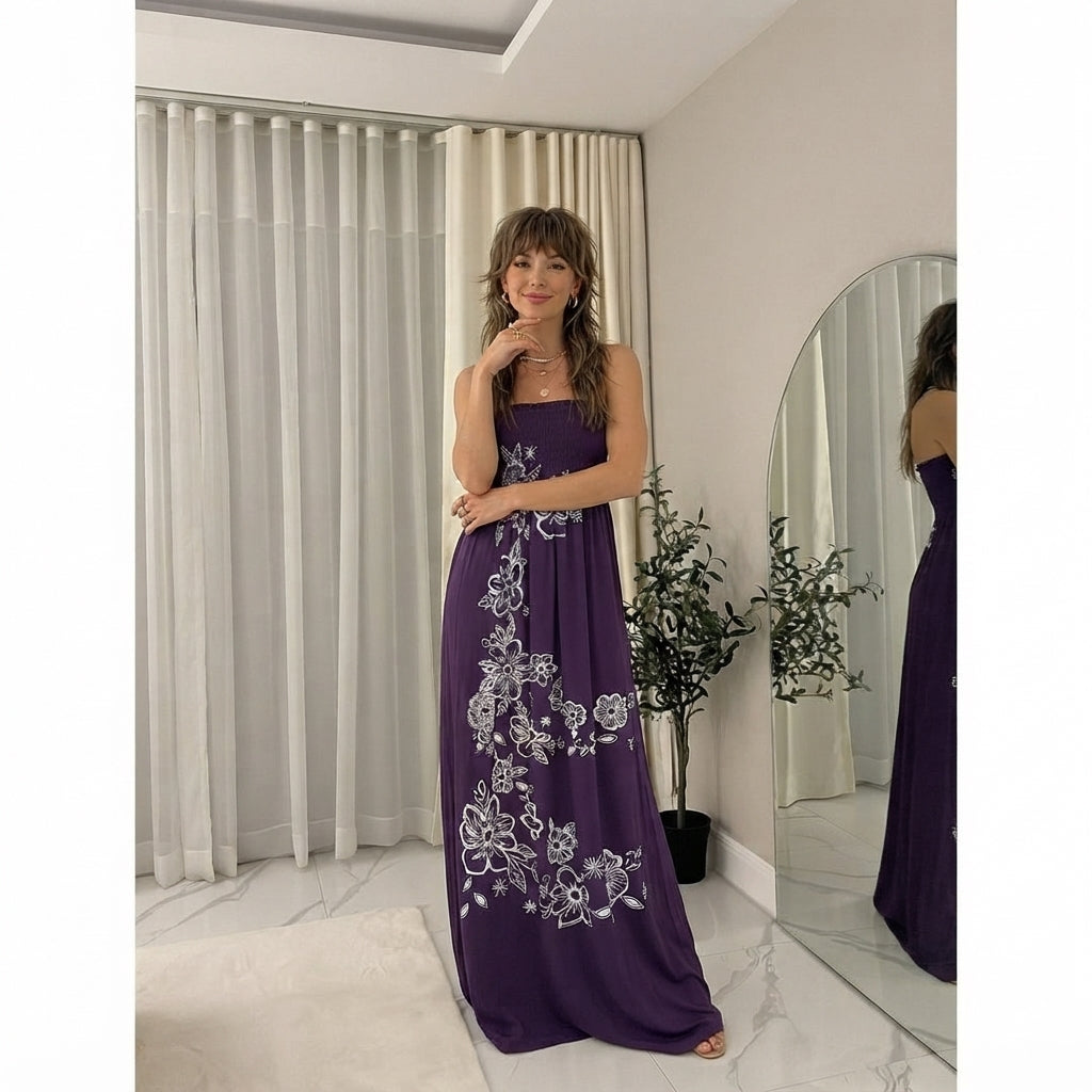 LUXE DIVA Womens Sleeveless Chunky Flower Printed Sheering Maxi Party Dress Sizes S-2XL