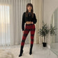 LUXE DIVA Women's Knitted Tartan Winter Leggings Soft Warm Christmas Trousers