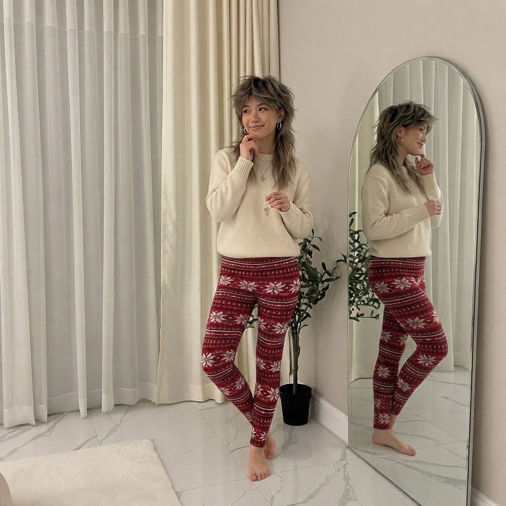 LUXE DIVA Women's Knitted Tartan Winter Leggings Soft Warm Christmas Trousers