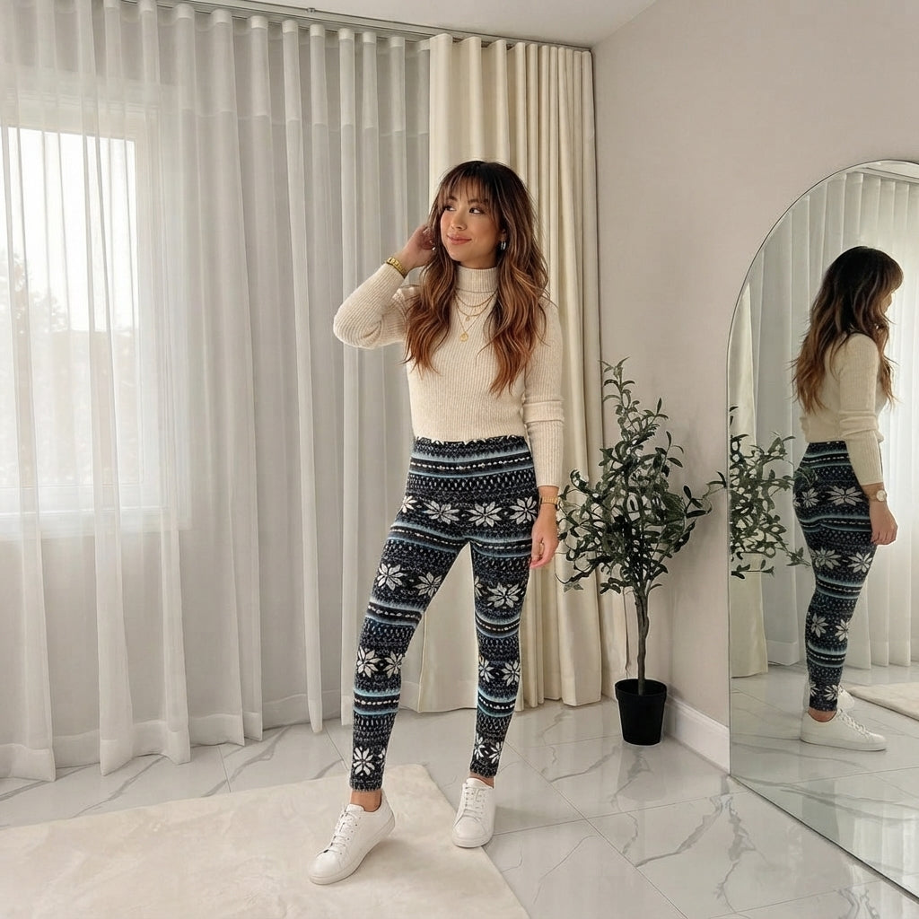 LUXE DIVA Women's Knitted Tartan Winter Leggings Soft Warm Christmas Trousers