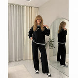 LUXE DIVA Women's Two Piece Lounge Sweater Sets Long Sleeve Knit Pullover Tops Wide Leg Pants Tracksuits