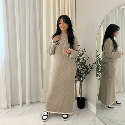 LUXE DIVA Women's Knitted Dress with Contrast Edge Knitted Dress Long