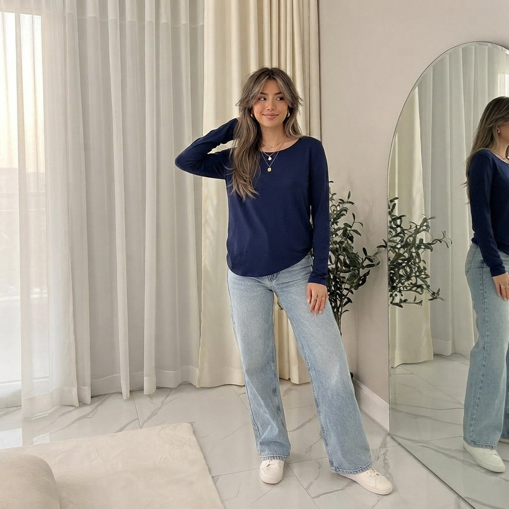 LUXE DIVA Women's Long Sleeve Round Neck T Shirt Top Sizes 8-26