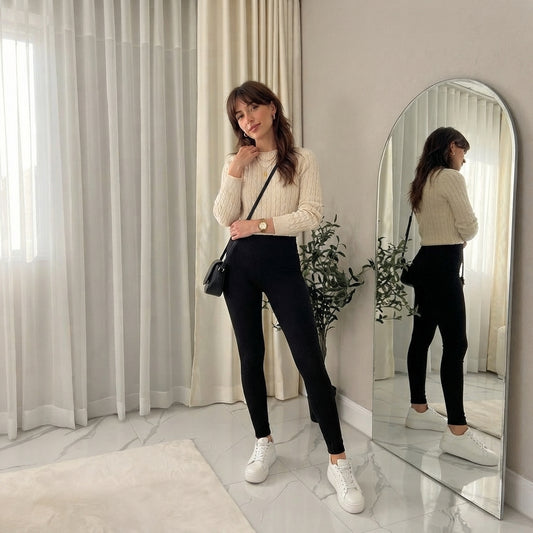 LUXE DIVA Ladies Chunky Cable Knitted Full Length Thick Leggings Women's Stretchy Pants Ladies Plain Warm Thick Chunky Cable Ladies Ribbed Knitted Leggings
