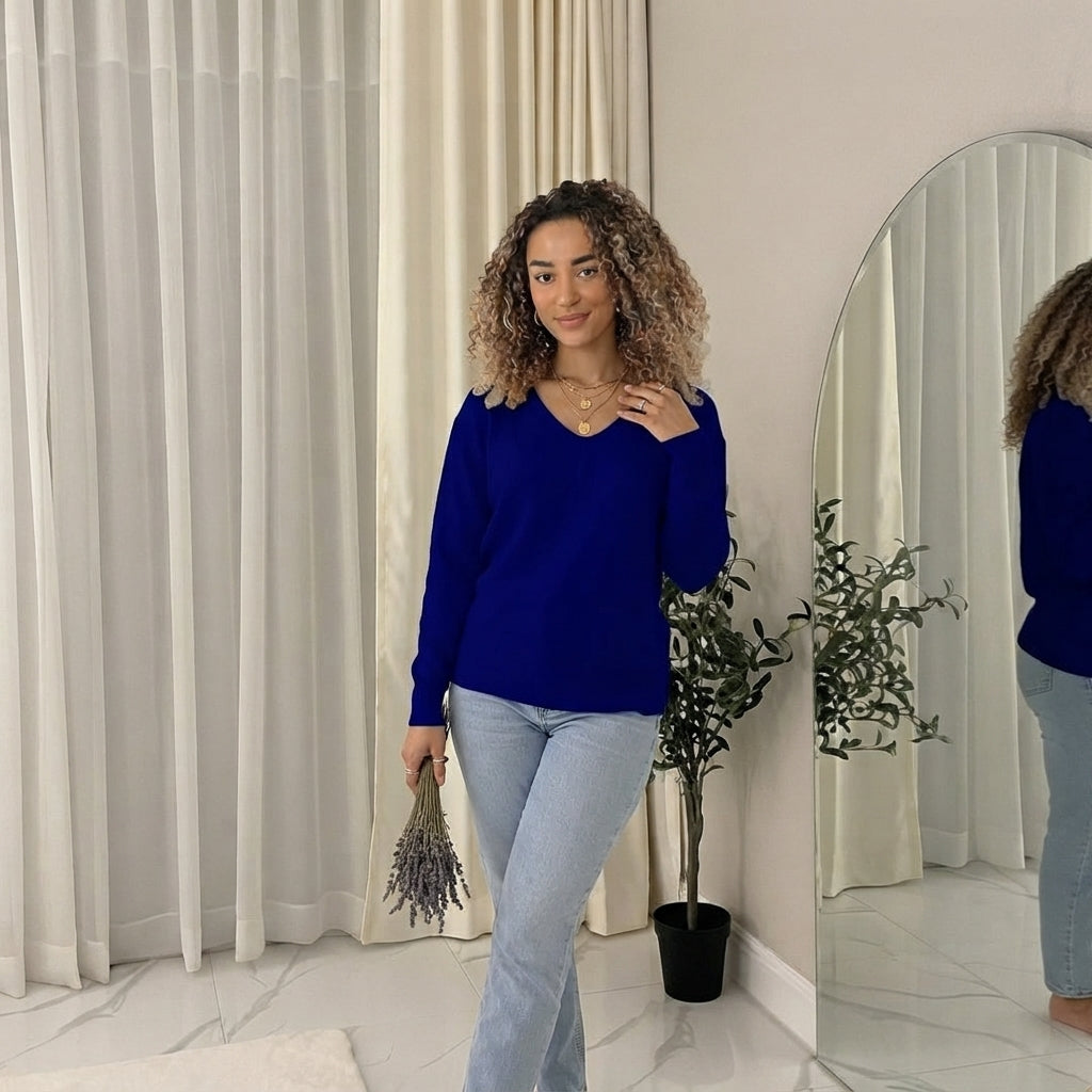 LUXE DIVA Women’s Long Sleeve V Neck Chunky Cable Knit Jumper for Ladies Casual Pullover Sweater for Women UK Size 8-22