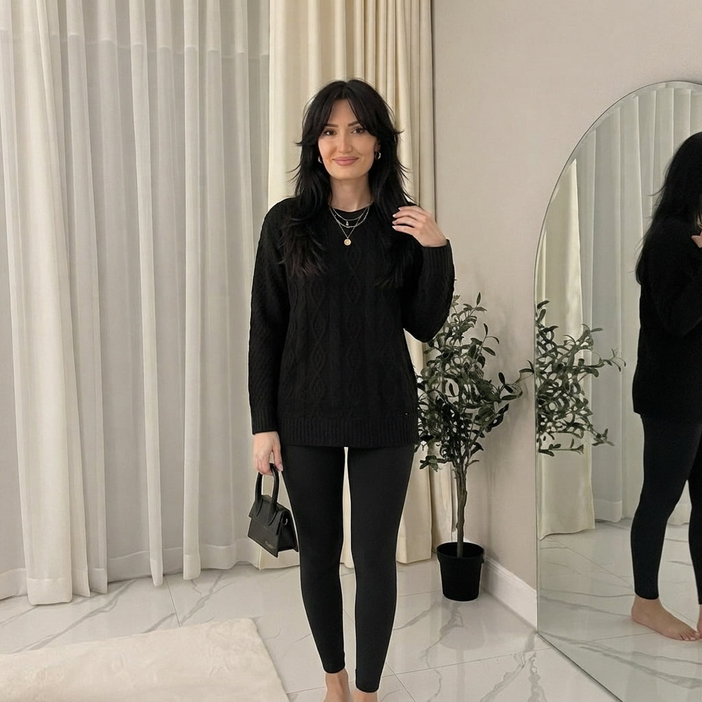 LUXE DIVA Ladies Diamond Pattern Knitted Jumper Stylish Women's Sweater