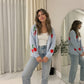 LUXE DIVA Womens Long Sleeve Cherries Print Open Front Knitted Jumper Cardigan 8-14