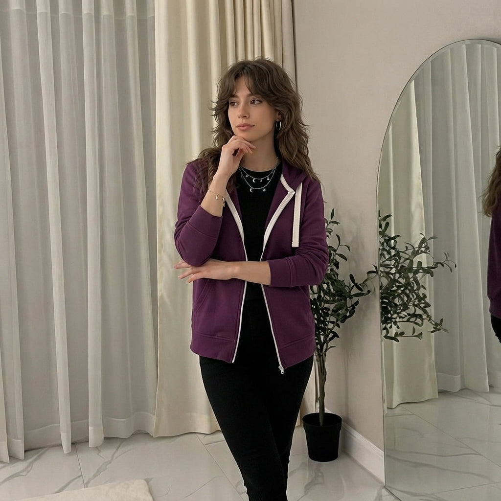 LUXEDIVA Ladies Zip Zipper Hoodie Sweatshirt