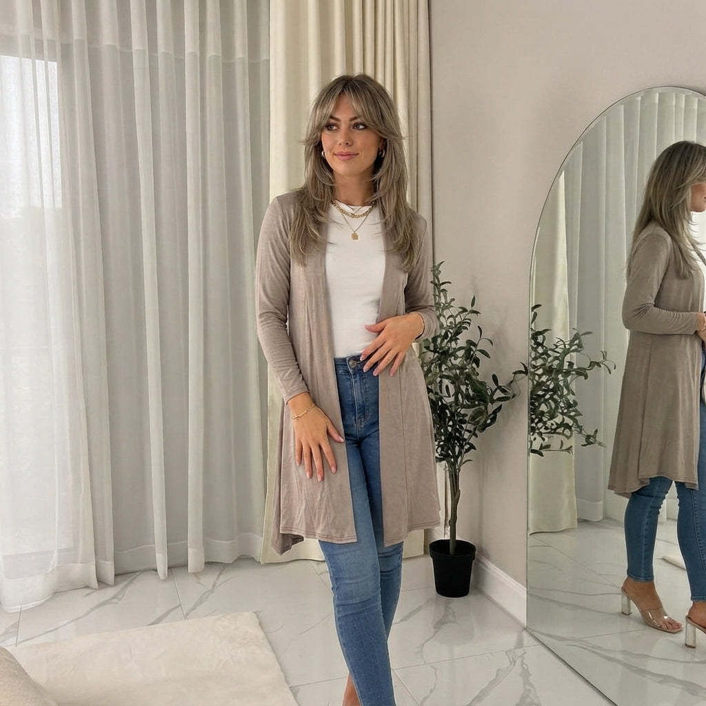 LUXE DIVA Women's Long Sleeve Maxi Boyfriend Cardigan Open Front 8-22