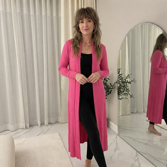 LUXE DIVA Women’s Plus Size Maxi Long Cardigan UK | Floaty Full Sleeve Open Front Coatigan | Lightweight Collared Duster Jacket | Ladies Longline Cover Up Sizes 8-26