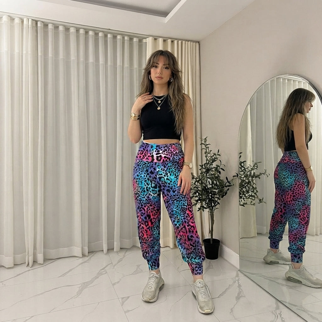 LUXE DIVA Women’s Harem Pants Trousers | Printed Full Length Ali Baba Baggy Trousers with Side Slits & Ankle Cuffs | Casual Stretch Yoga Sweatpants | Sizes 8-26