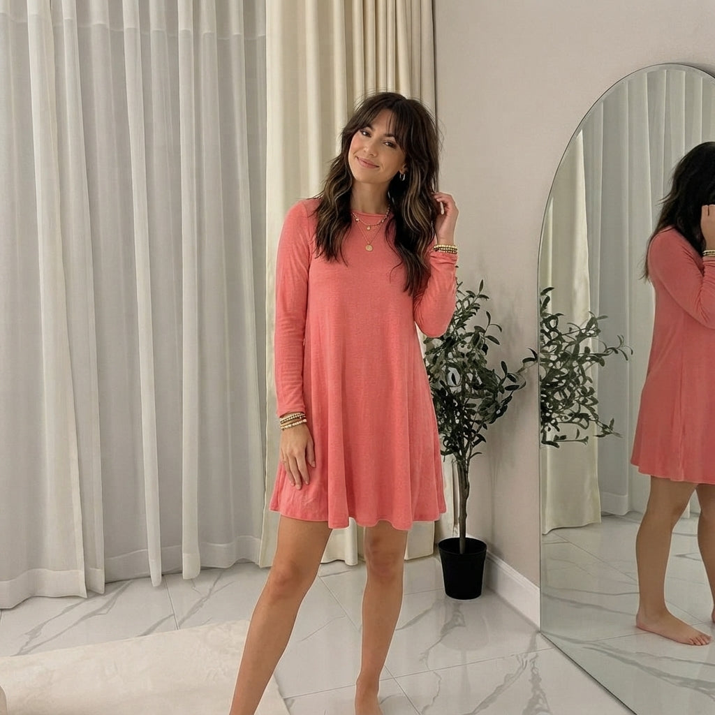 LUXE DIVA WOMEN LADIES LONG SLEEVE SWING DRESS FLARED A LINE SKATER DRESS TOP SIZE 8-26