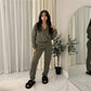 LUXE DIVA Womens Drop Shoulder Front Zip Plush Jacket Long Line Wide Leg Bottom Co-ord Set One Size Fits 8-14