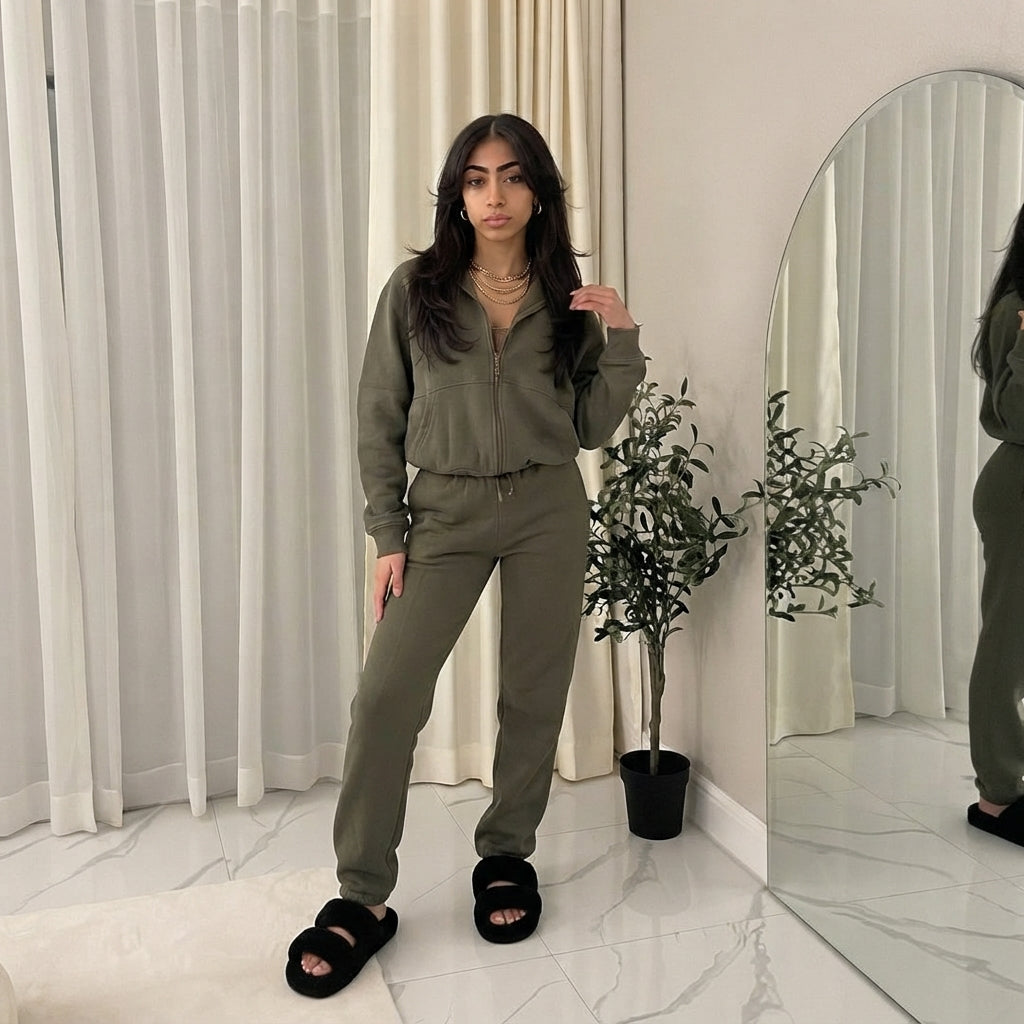 LUXE DIVA Womens Drop Shoulder Front Zip Plush Jacket Long Line Wide Leg Bottom Co-ord Set One Size Fits 8-14