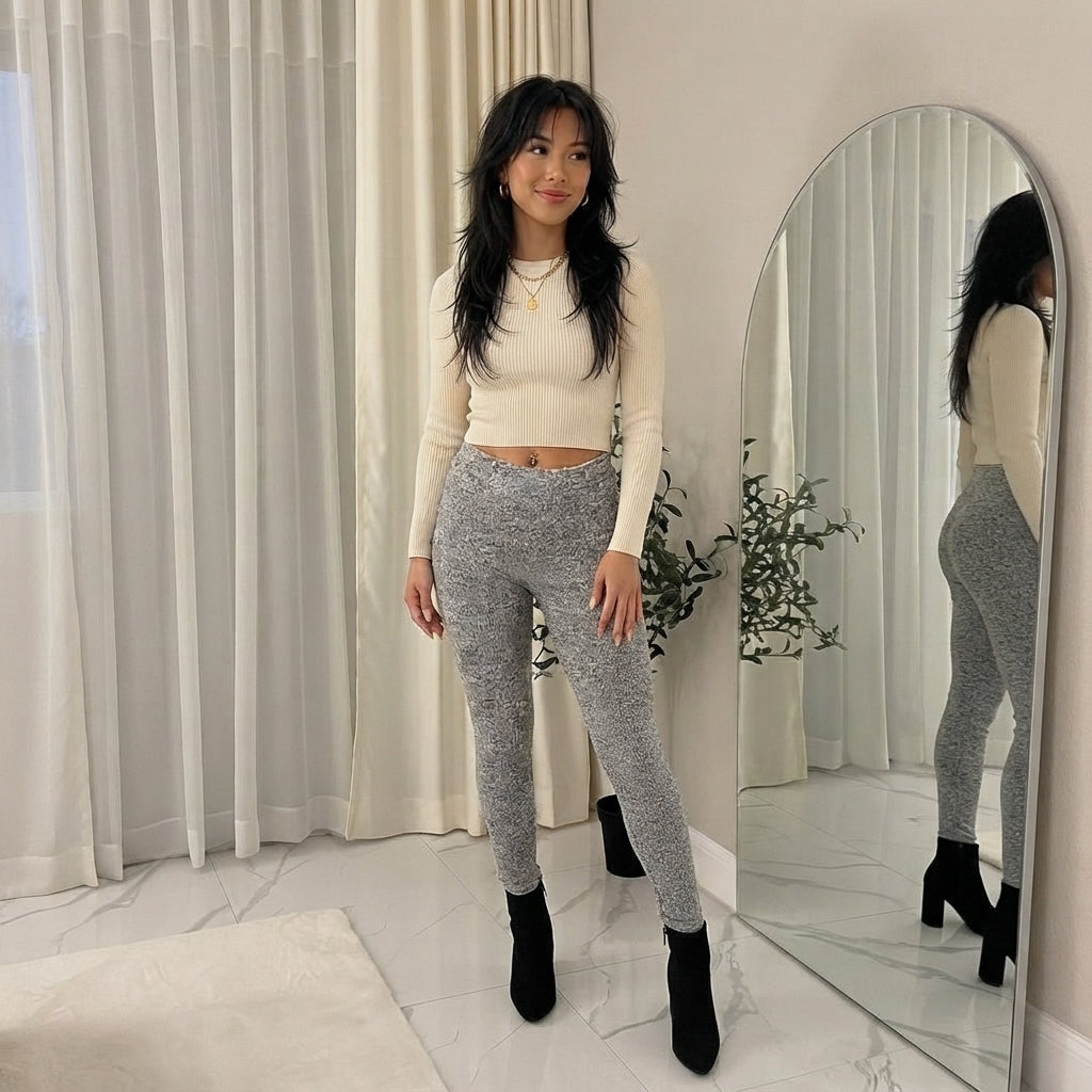 LUXE DIVA Women's Knitted Tartan Winter Leggings Soft Warm Christmas Trousers