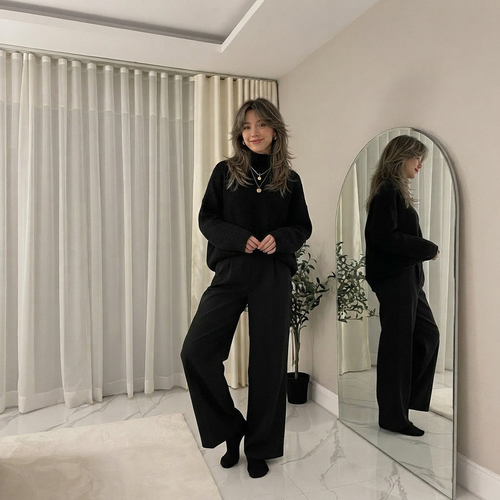 LUXE DIVA Women Chunky Knitted High Polo Roll Neck Baggy Oversized Winter Jumper Dress Top