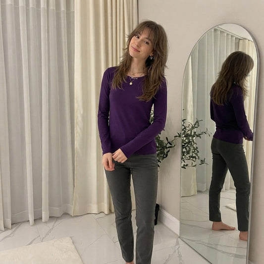 LUXE DIVA Women's Long Sleeve Round Neck T Shirt Top Sizes 8-26