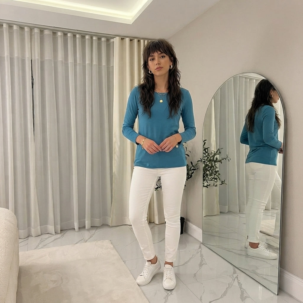 LUXE DIVA Women's Long Sleeve Round Neck T Shirt Top Sizes 8-26