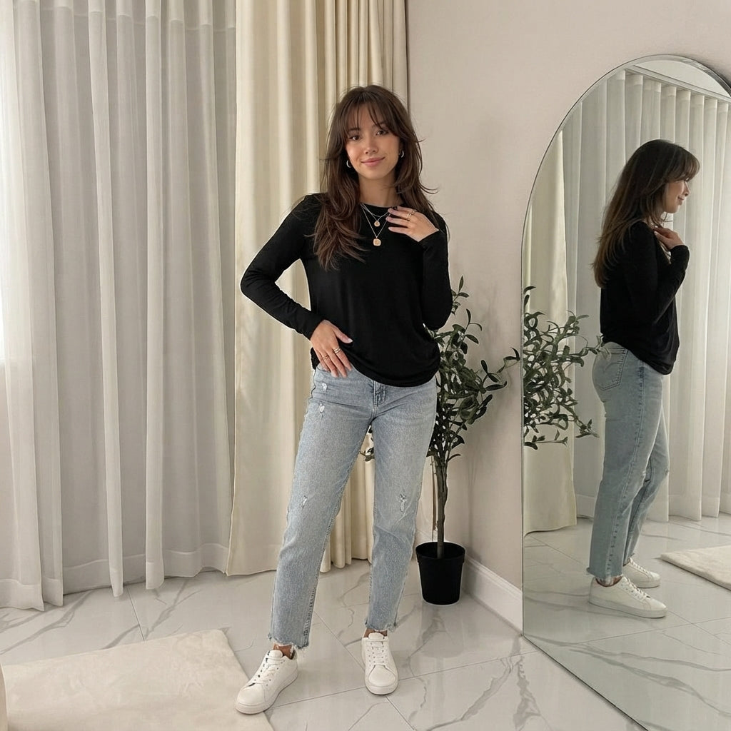LUXE DIVA Women's Long Sleeve Round Neck T Shirt Top Sizes 8-26