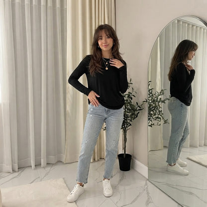 LUXE DIVA Women's Long Sleeve Round Neck T Shirt Top Sizes 8-26