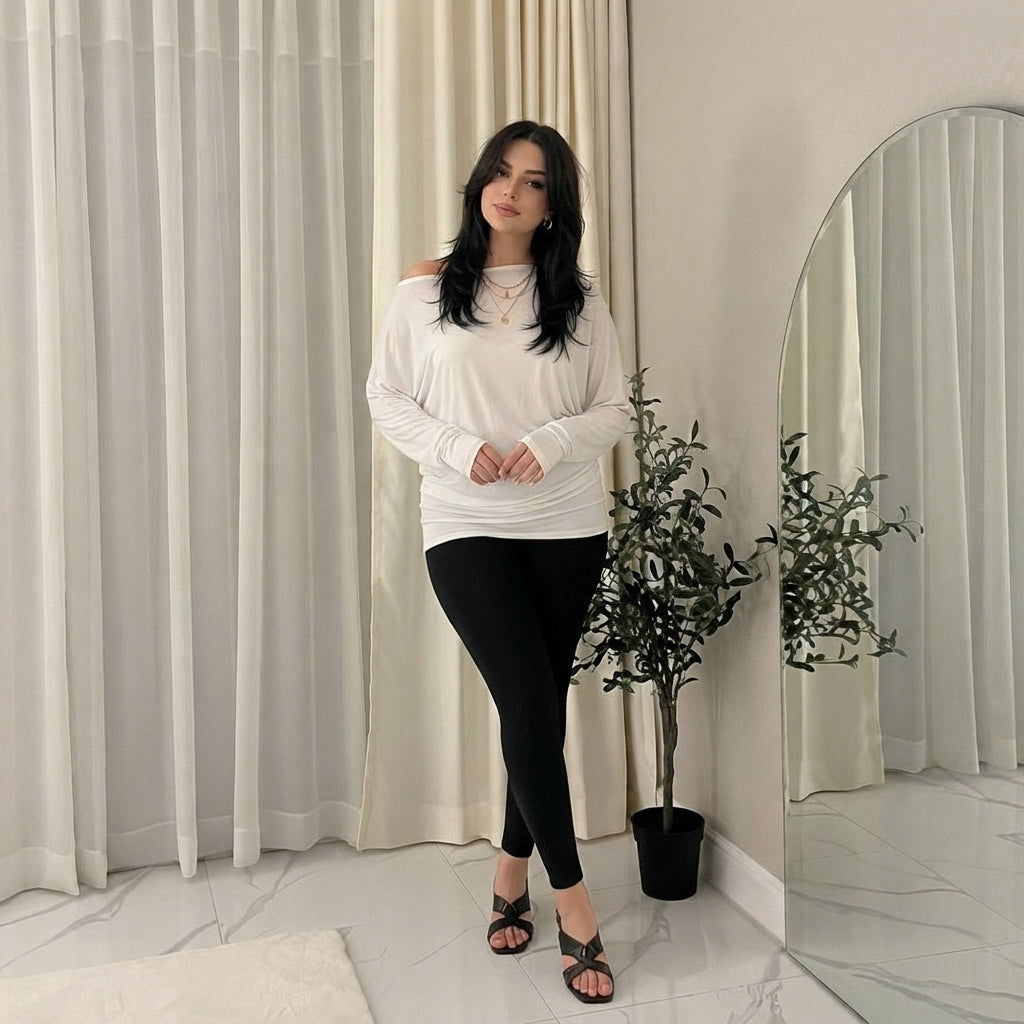 LUXE DIVA One Off-Shoulder Tops with Long Sleeves, Off Shoulder Batwing Jumper, Ladies Batwing Top in Black, Red, White Plus 21 Colors More UK