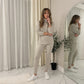 LUXE DIVA Ladies Chunky Cable Knitted Polo High Neck Top Leggings Lounge wear Suit Set