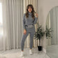 LUXE DIVA Ladies Chunky Cable Knitted Polo High Neck Top Leggings Lounge wear Suit Set