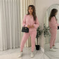 LUXE DIVA Women's 2pcs Round Neck Drop Shoulder Long Sleeve Top & Drawstring Waist Pant, Casual Slim Solid Sweater Set Knitwear