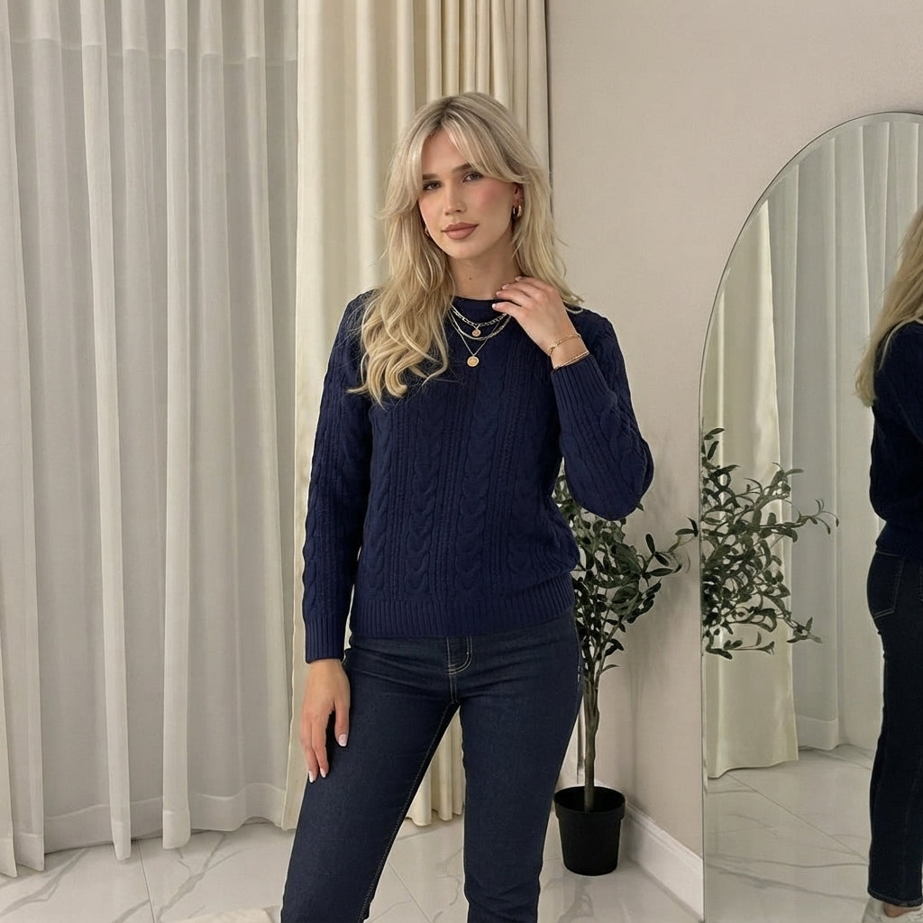 LUXE DIVA SWEATER CREW NECK CHAIN LINK PATTERN