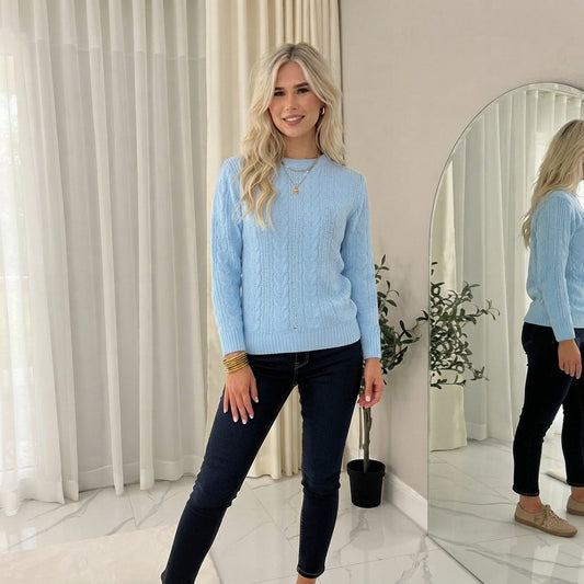LUXEDIVA SWEATER CREW NECK CHAIN LINK PATTERN