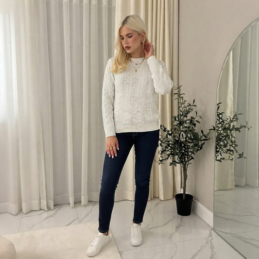LUXE DIVA SWEATER CREW NECK CHAIN LINK PATTERN