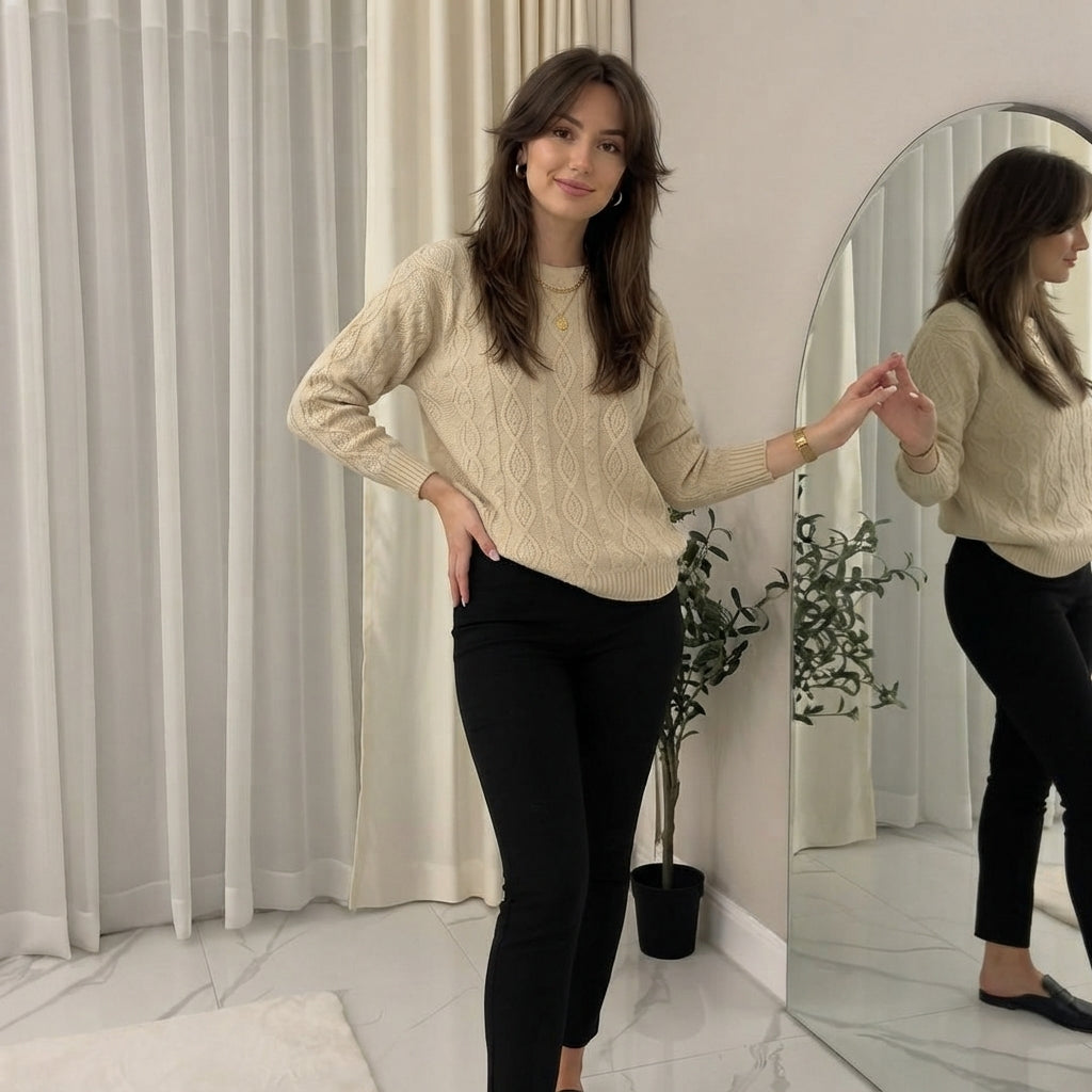 LUXE DIVA Ladies Diamond Pattern Knitted Jumper Stylish Women's Sweater