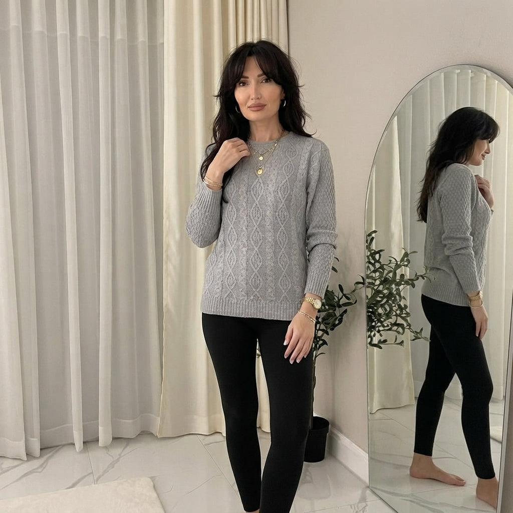 LUXE DIVA Ladies Diamond Pattern Knitted Jumper Stylish Women's Sweater