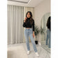 LUXE DIVA Womens Long Sleeves knitted Ribbed Polo Neck Crop Top