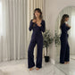 LUXE DIVA Ladies scoop neck Ribbed Long sleeve bodysuit & elasticated wide leg trouser two piece set