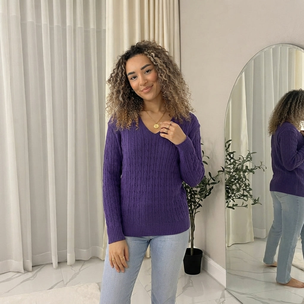 LUXE DIVA LADIES V/N KNITTED LONG SLEEVE JUMPER BACK IN STOCK