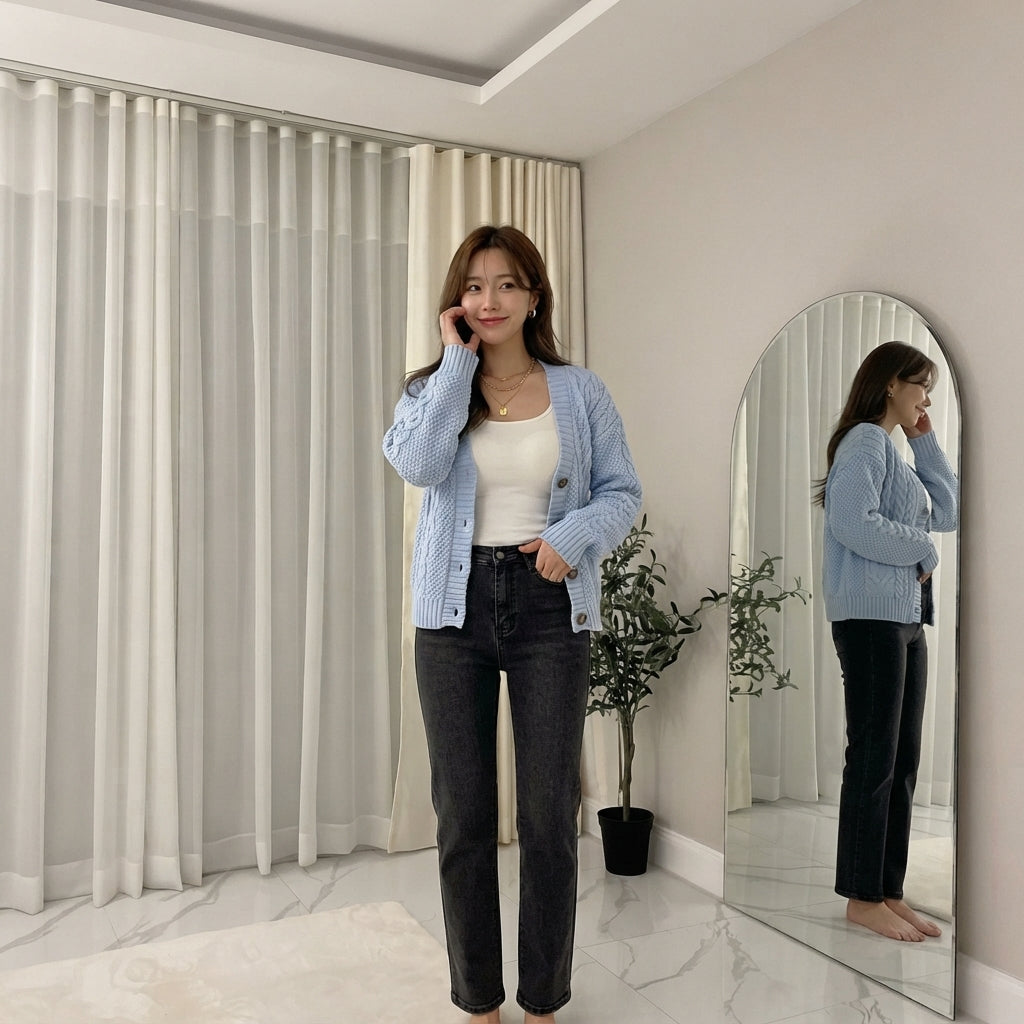 LUXE DIVA Women's Chunky Aran Grandad Cardigan Plus Size